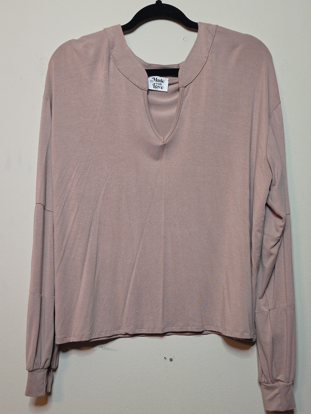 Made With Love Women's Light Brown Long Sleeve V-Neck Top